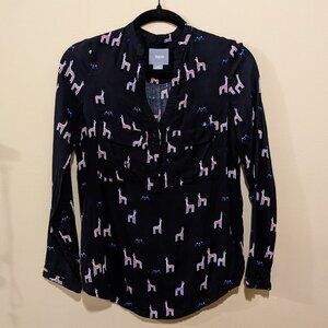 Anthropologie Maeve Llama Black Half Button V-neck 0 0P XS